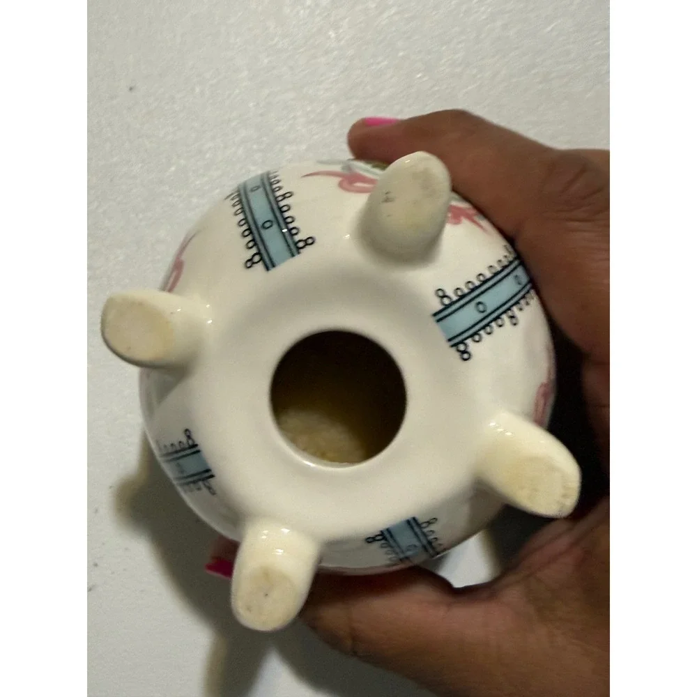 Vintage Ceramic Floral Pomander Ball Footed Potpourri Holder Pink Blue Rose